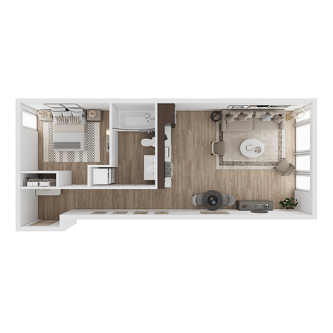 Floor plan for 1 bed, 1 bath, 695 sqft